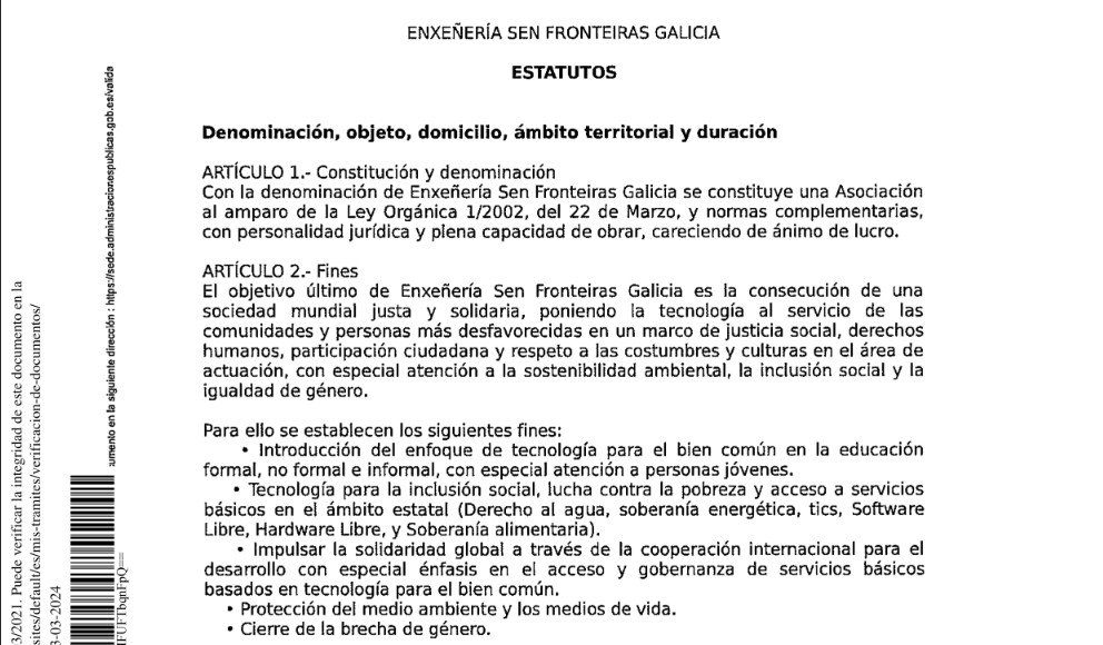 Novos estatutos de Enxeñería Sen Fronteiras Galicia